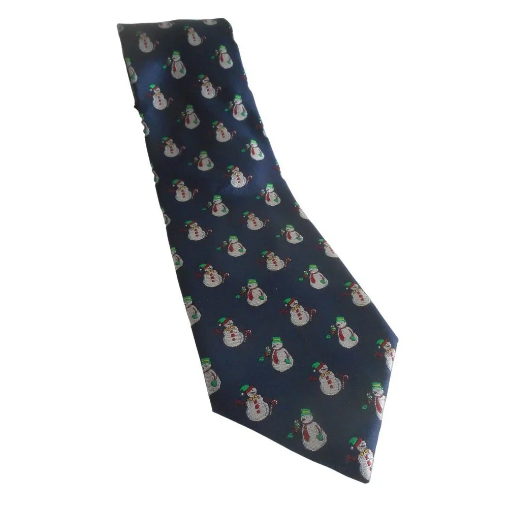 Silk Snowman Tie Blue necktie winter or Holiday
